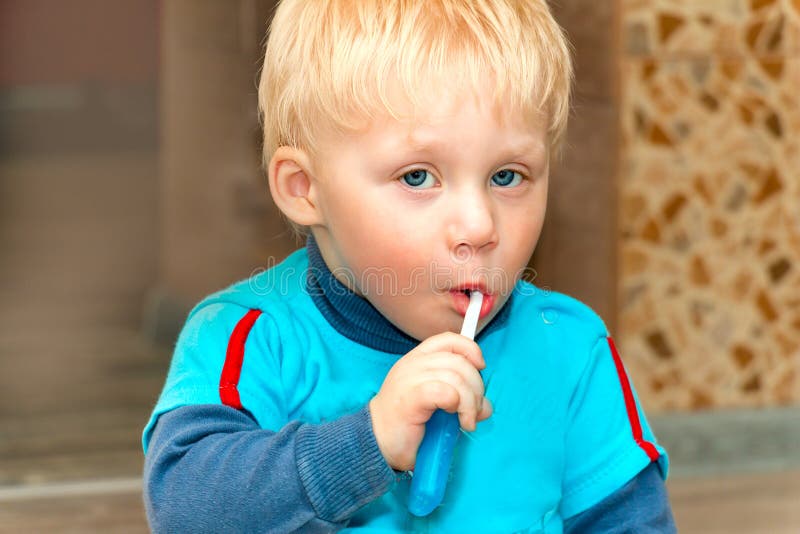 Funny Kid Brushing His Teeth. Stock Photo Image of focus, child 70996328