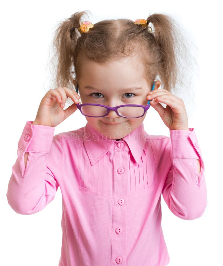 Funny Kid Putting on Spectacles Isolated Stock Image Image of optical