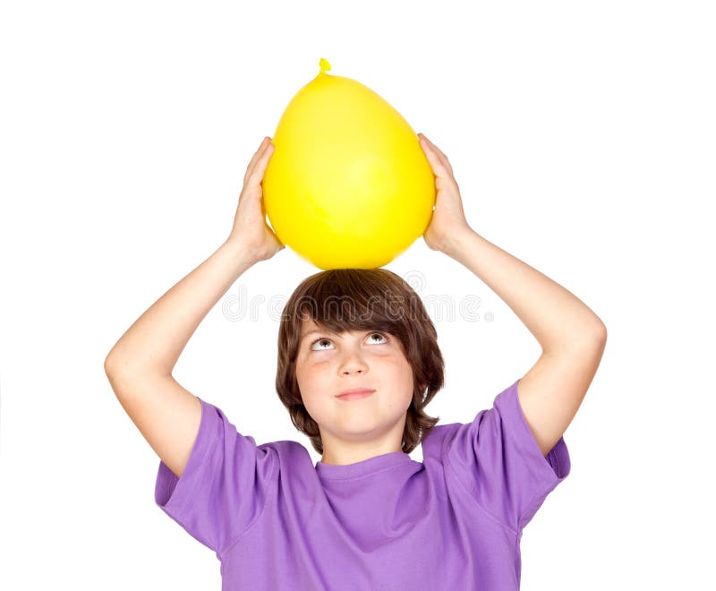 Funny kid with a yellow balloon