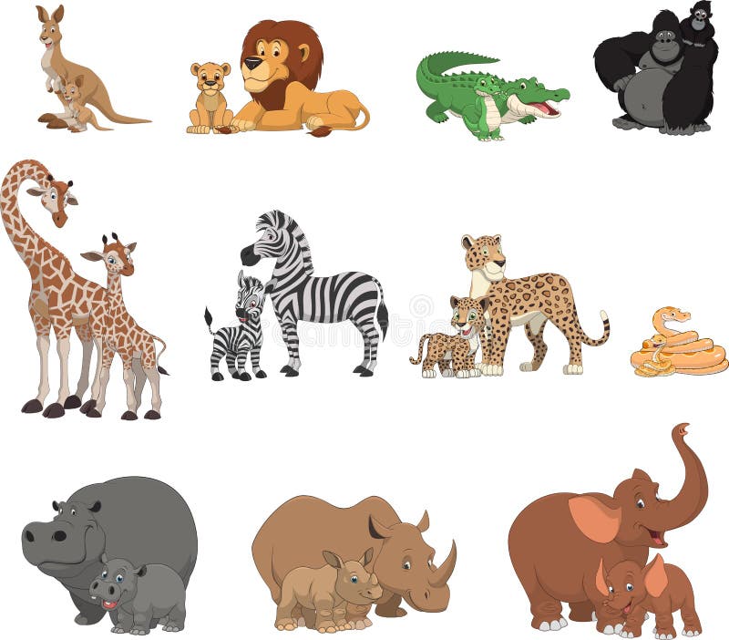 Funny Kids Animals and Parents Stock Vector - Illustration of leopard,  group: 69879950