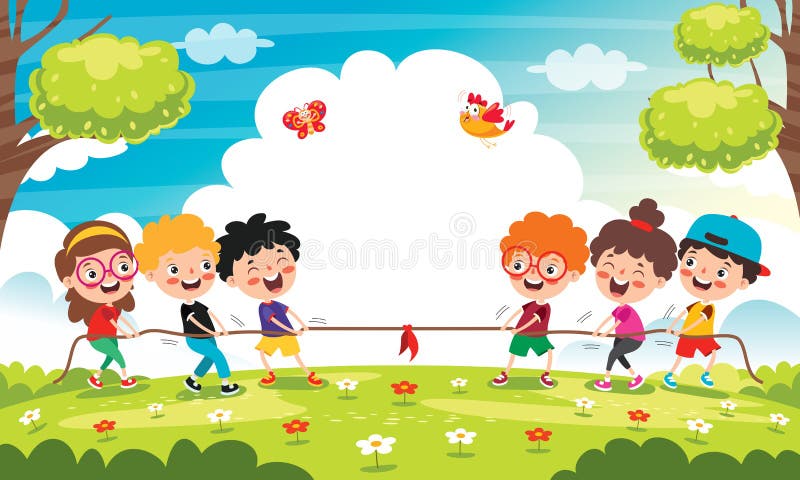 Funny Kids Playing Pulling Rope royalty free illustration