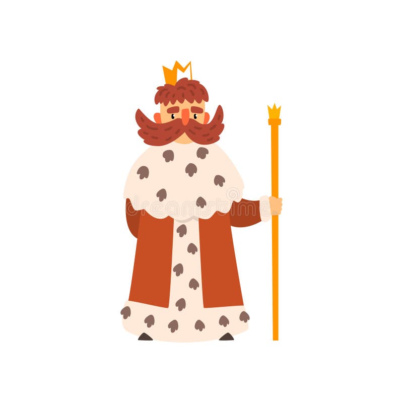 Funny king character wearing ermine mantle cartoon vector Illustration on a white background royalty free illustration