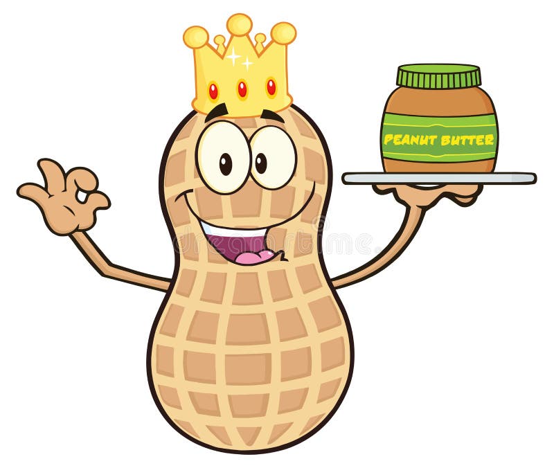 Funny King Peanut Cartoon Character Holding A Jar Of Peanut Butter royalty free illustration