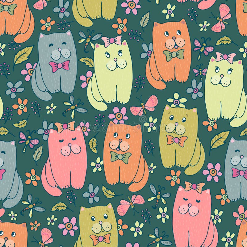 Funny kitten seamless pattern