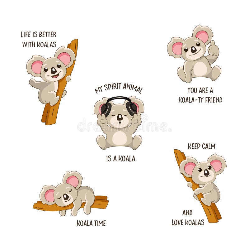 Funny koala stickers set stock vector. Illustration of animal - 160984516 Funny koala stickers set stock vector. Illustration of animal - 160984516