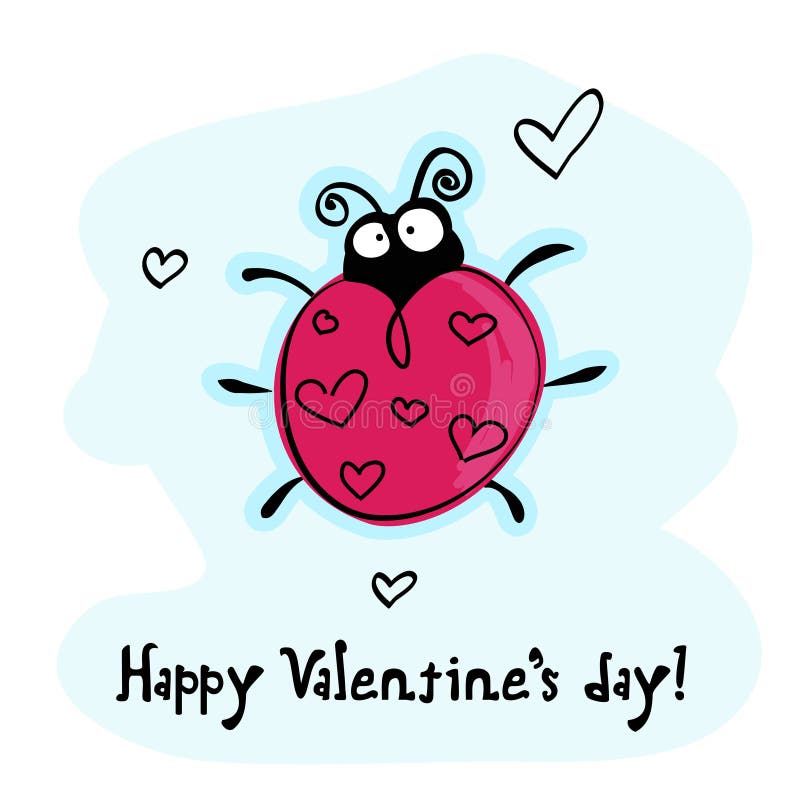 Funny ladybird with hearts, Valentine s day card