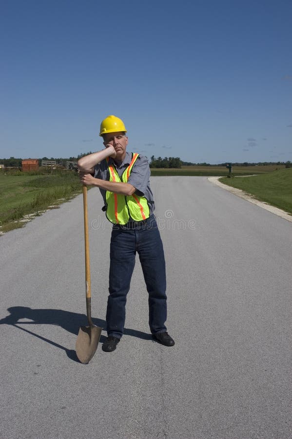 Funny Lazy Worker, Shovel Leaner on Job