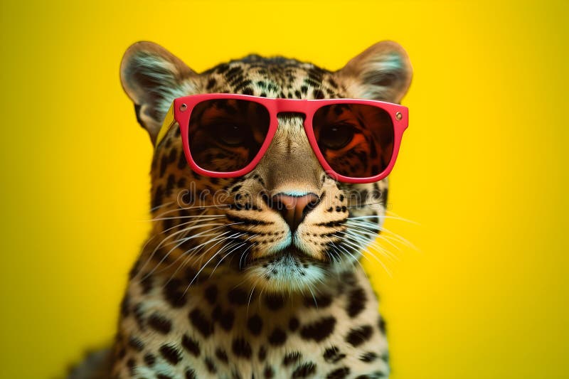 Funny Leopard Wearing Sunglasses in Studio with a Colorful and Bright ...