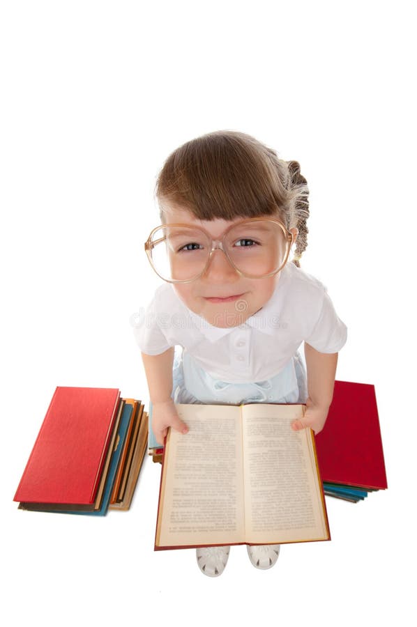 Funny Little Girl with Book Stock Image Image of female, background