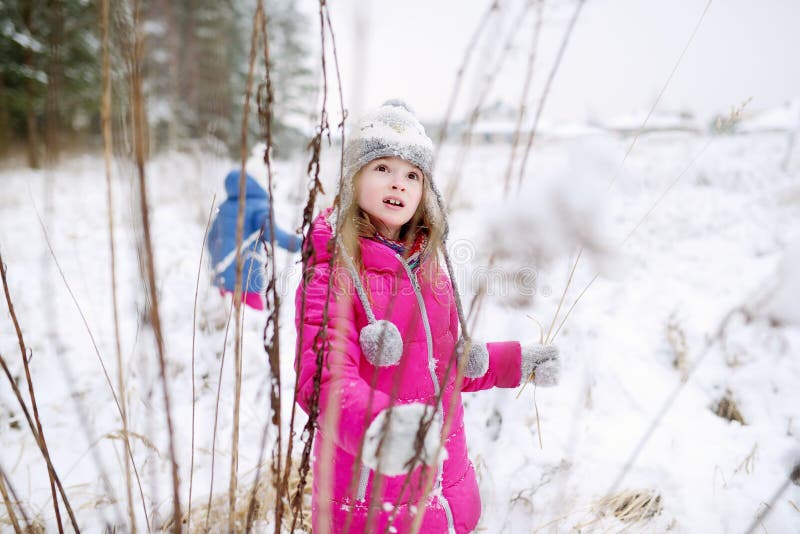 Funny Little Girl Having Fun in Winter Park Stock Image - Image of ...
