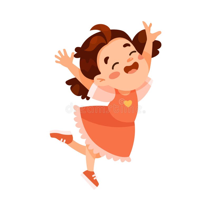 Funny Little Girl in Red Dress Expressing Emotion of Happiness Vector ...