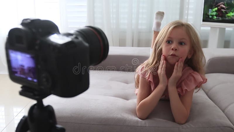 Little Girl Smiling Looking at Camera at Home, Cute Kid Talking To Webcam Making Online Video Call or Recording Vlog Stock Footage - Video of creative, cheerful: 185988308