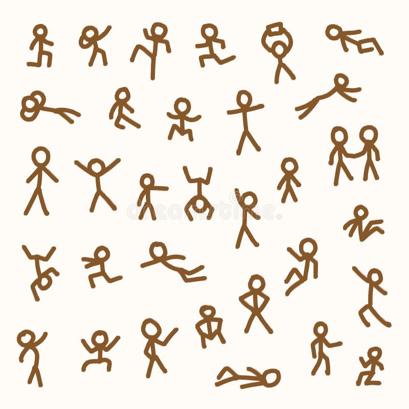Funny little men sketch figures in different poses, stickman drawn doodle. Vector illustration. Stickman happy jumping vectors