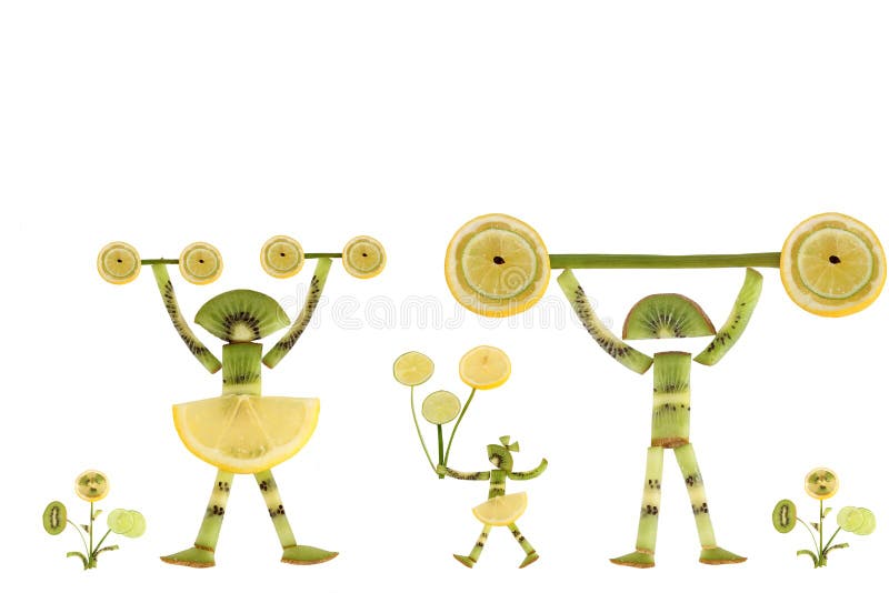 Funny little people made of the kiwi slices.