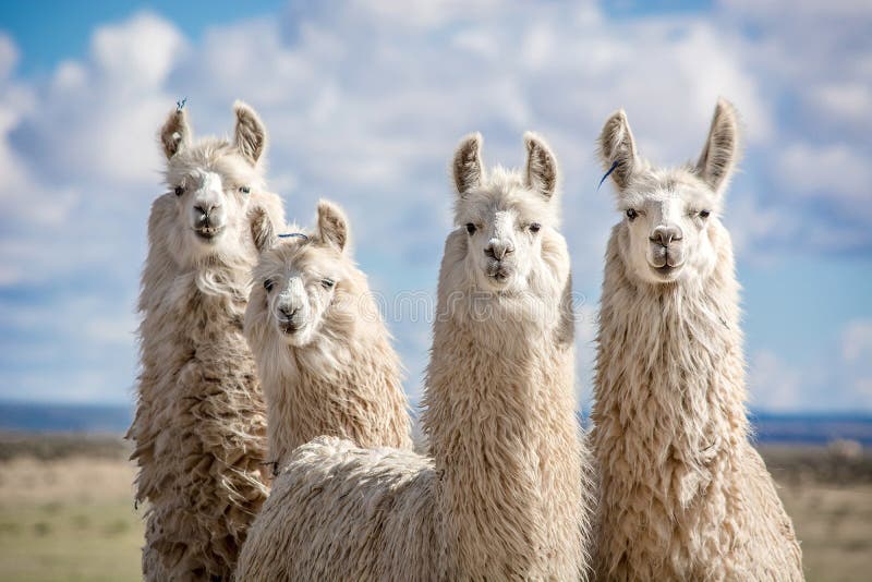 Portrait of llamas posing for camera