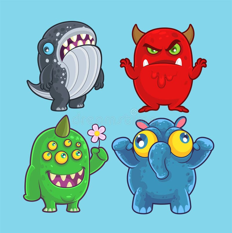 Cute Monsters Set for Illustration and Design Stock Illustration -  Illustration of halloween, design: 209532387