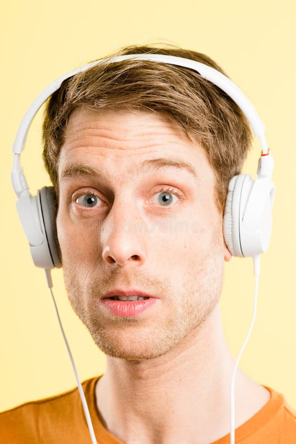 Funny Man Portrait Real People High Definition Yellow Background Stock