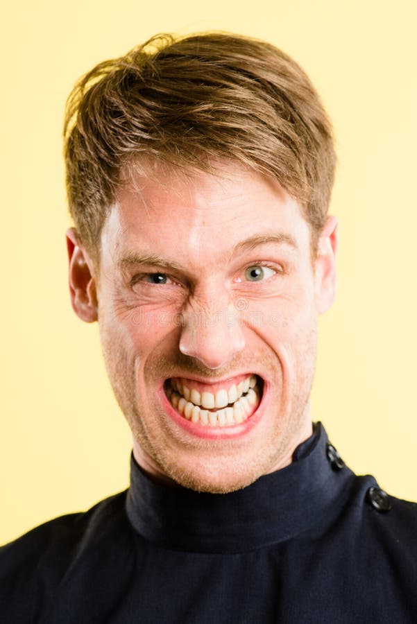 Funny Woman Portrait Real People High Definition Blue Background Stock