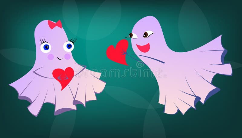 Funny loving ghosts to Halloween or St. Valentine`s Day. royalty free illustration Funny loving ghosts to Halloween or St. Valentine`s Day. royalty free illustration