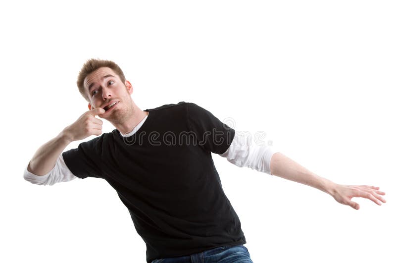 Funny man. An isolated shot of a young casual caucasian man making a funny face royalty free stock image Funny man. An isolated shot of a young casual caucasian man making a funny face royalty free stock image