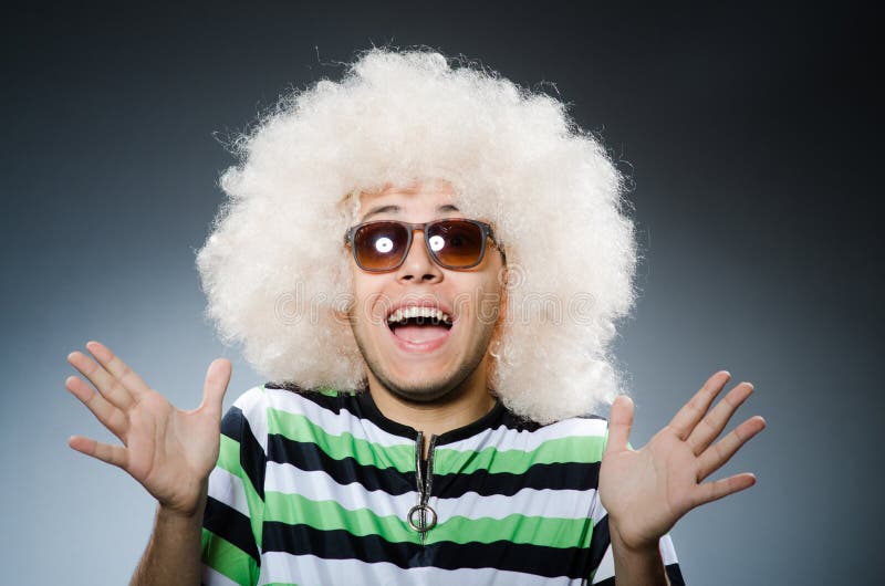Funny Man with Afro Hairstyle on White Stock Image Image of green