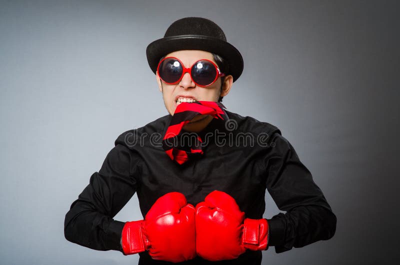 The Funny Man with Boxing Gloves Stock Photo Image of formal, male