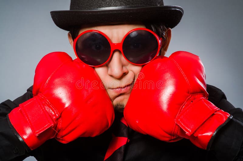 The Funny Man with Boxing Gloves Stock Image Image of concept, humourous 61950793