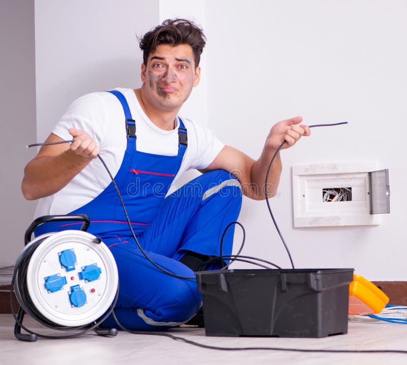 Funny Man Doing Electrical Repairs at Home Stock Photo Image of
