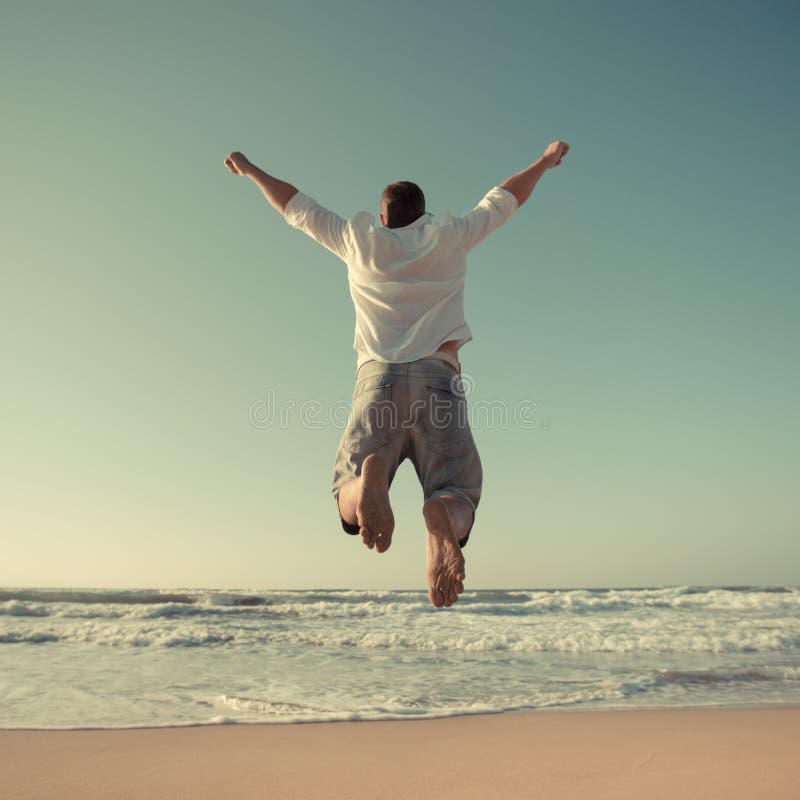 Funny Man Jumping at the Beach Stock Image - Image of funny, unusual:  39458643