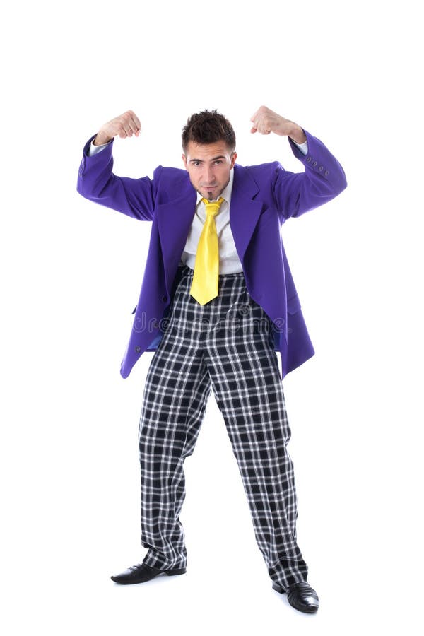 Funny Man in Large Suit Posing at Camera Stock Image Image of studio