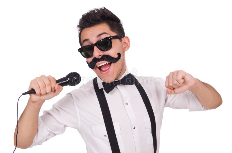 Funny Man with Mic Isolated on the White Stock Photo Image of macho