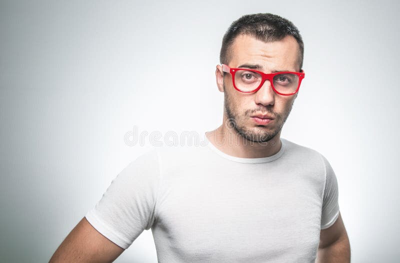 Nervous funny nerd guy stock photo. Image of grimace - 61511414