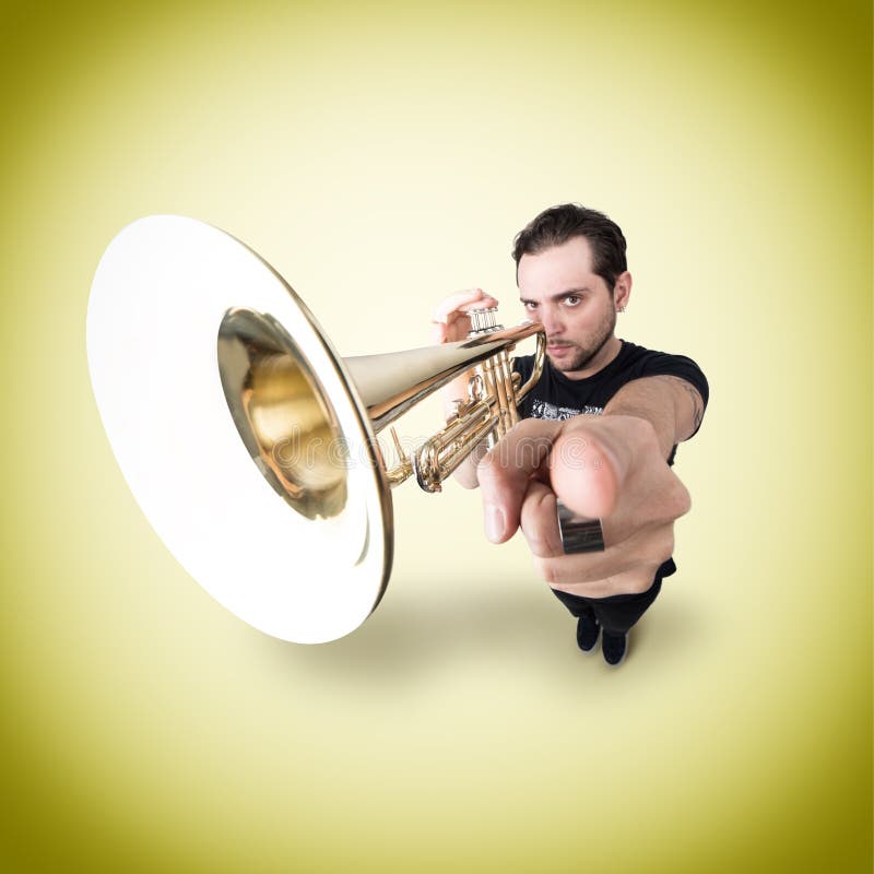 Funny Man is Playing Trumpet Stock Image - Image of gold, funny: 129282439