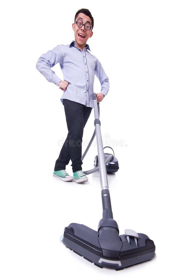 Funny Man with Vacuum Cleaner Stock Image Image of comic, humour