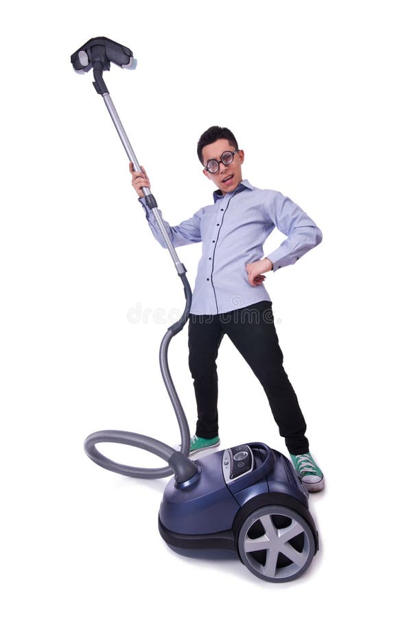 Funny Man with Vacuum Cleaner Stock Image Image of comic, humour