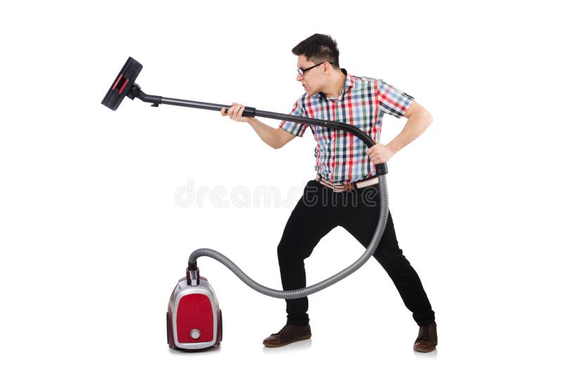 Funny Man with Vacuum Cleaner Stock Image Image of comic, humour