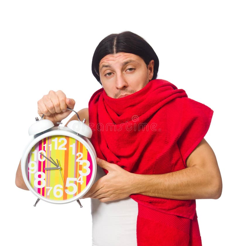 Funny Man Waking Up in the Morning on White Stock Photo Image of