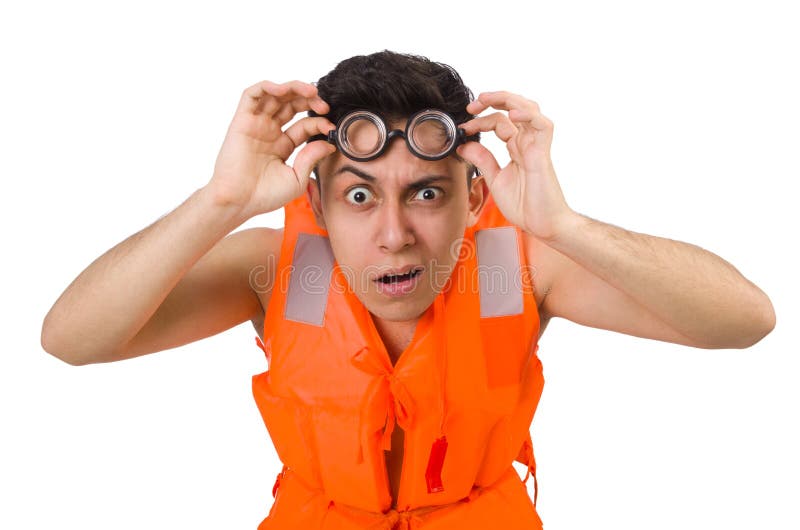 Funny Man Wearing Orange Safety Vest Stock Image Image of drowning