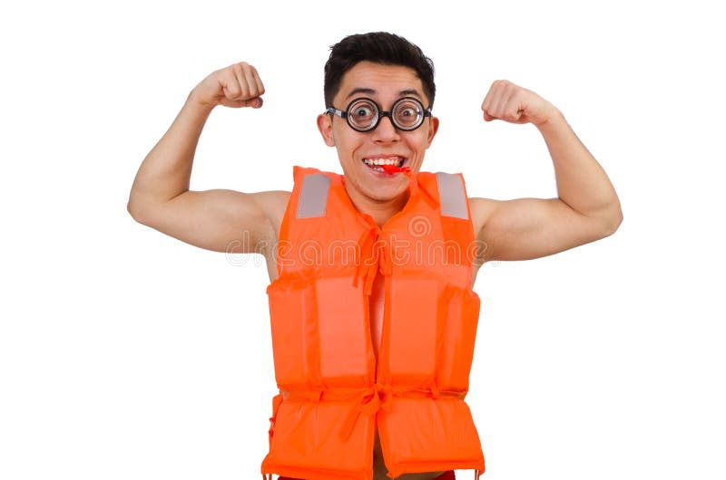 The Funny Man Wearing Orange Safety Vest Stock Image Image of pool