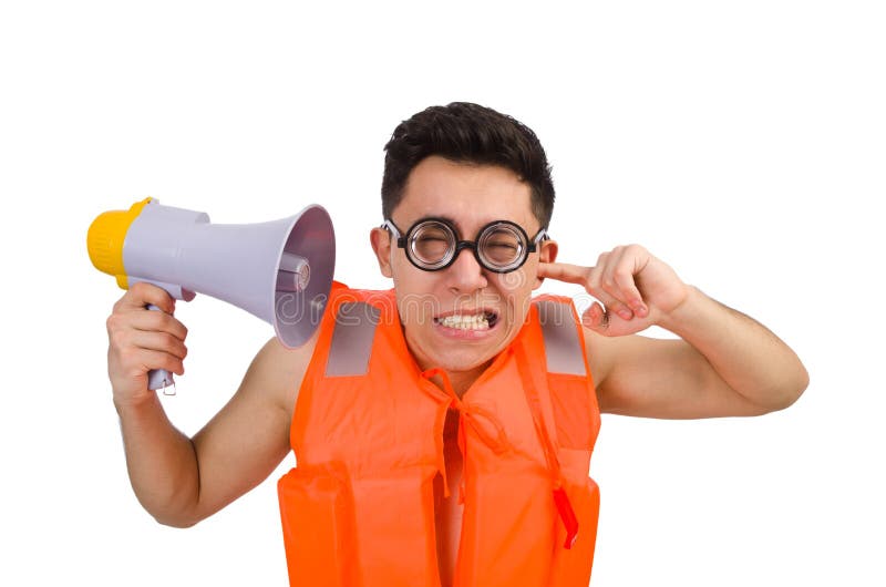 Funny Man Wearing Vest with Loudspeaker Stock Image Image of boss