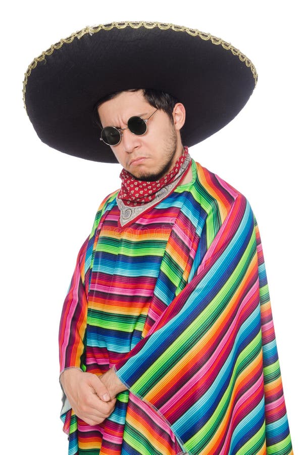 Funny Mexican Wearing Poncho Isolated on White Stock Image - Image of ...