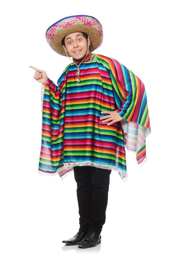 Funny Mexican Wearing Poncho Isolated on White Stock Image - Image of ...