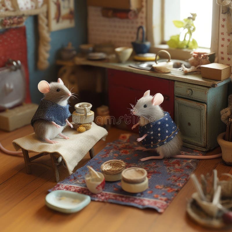 Funny Mice Doing Chores and Enjoying Life Stock Illustration