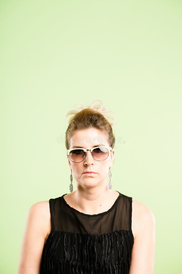 Funny Woman Portrait Real People High Definition Green Background Stock Image Image of grumpy