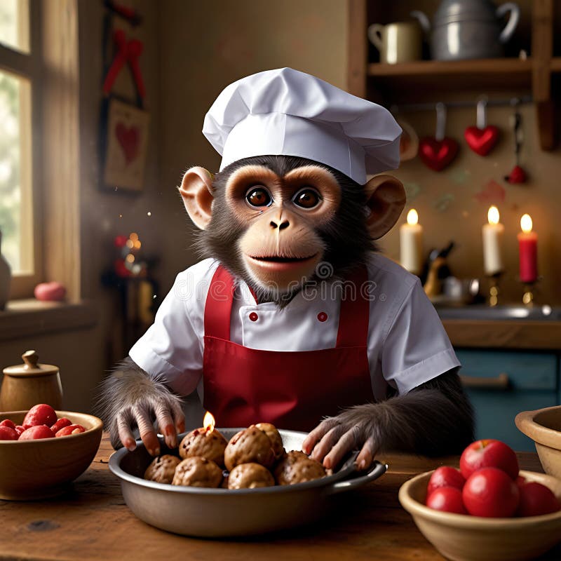Funny Monkey Chef Preparing a Festive Dish royalty free illustration