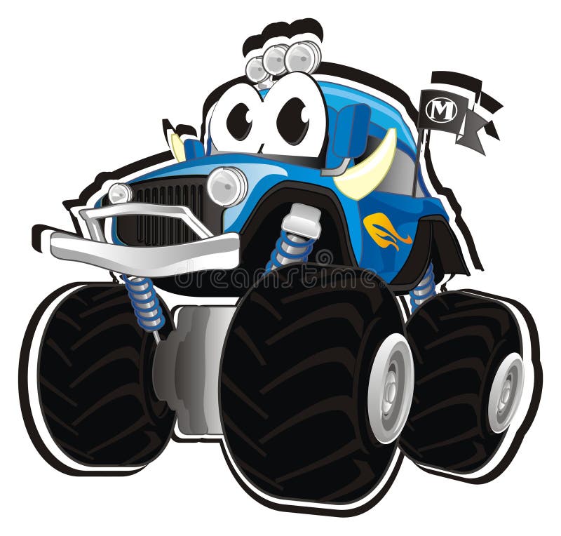 Cute blue monster truck cartoon illustration