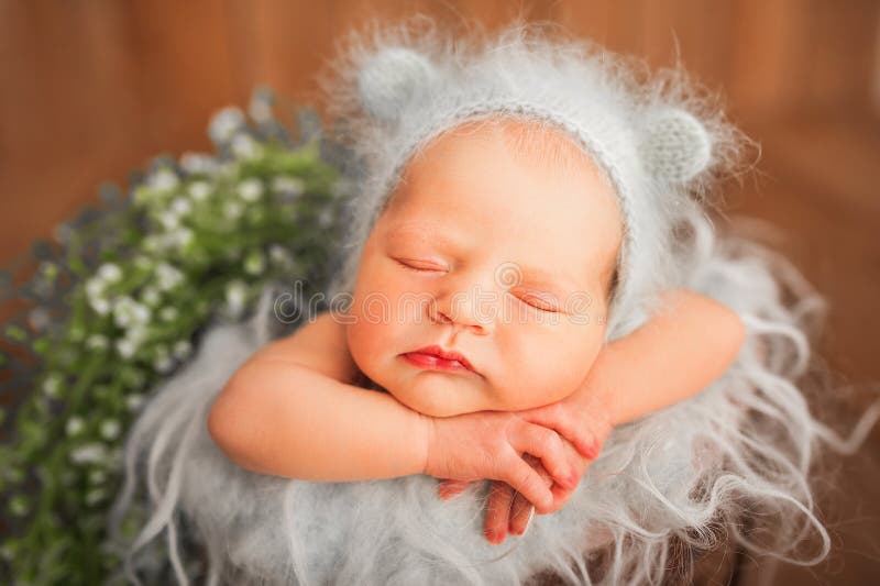 Funny Newborn. Spring Photograph of a Newborn Baby Close-up and Copy  SpaceÐ² Stock Photo - Image of innocent, happiness: 177322014