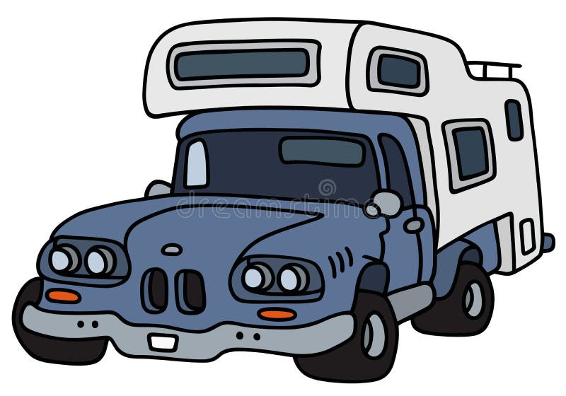 Funny old blue small caravan vector illustration