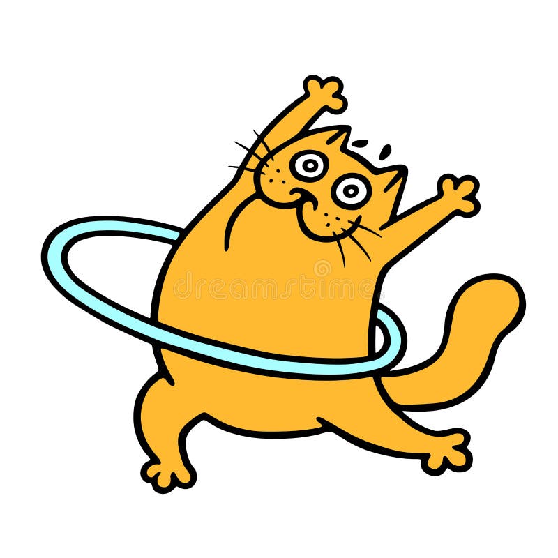 Funny orange cat aerobics with a hoop. Vector illustration vector illustration