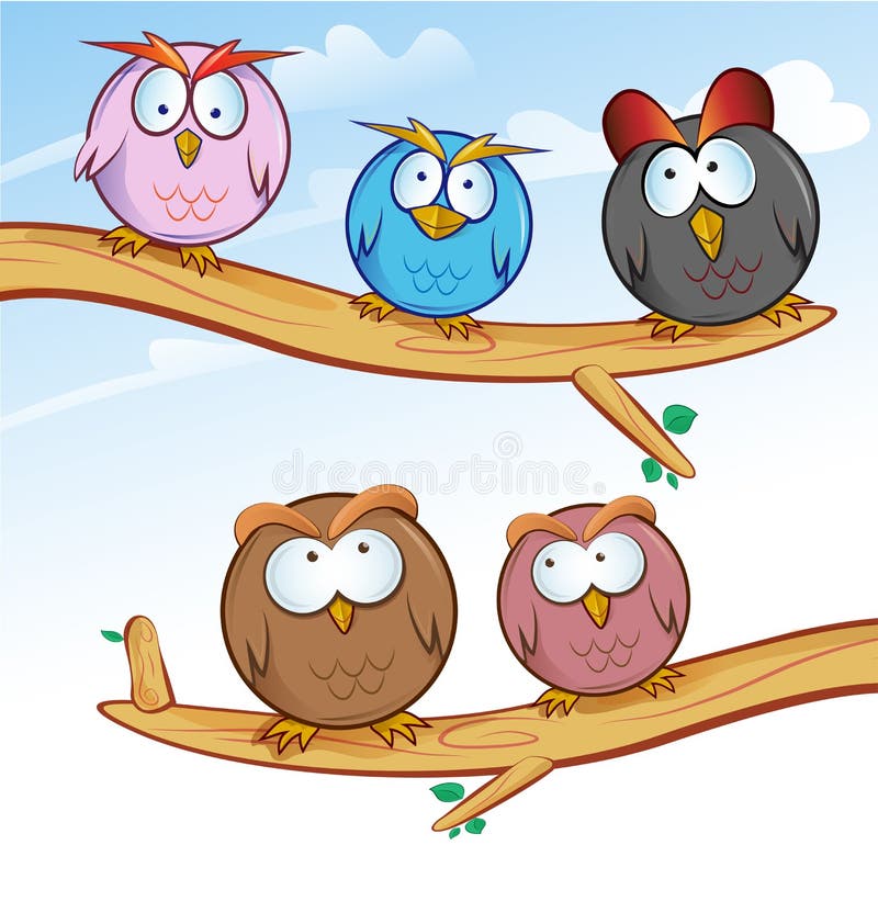 Funny owl group cartoon royalty free illustration